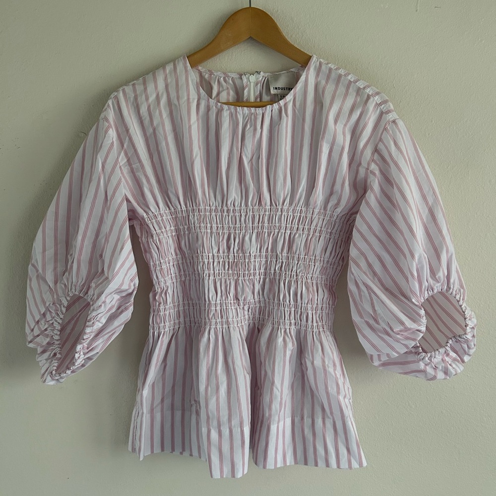 Industry Republic pink striped puff sleeve and ruched top small
